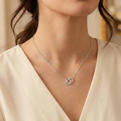 Collier Pendentif Cœur Or Blanc 375 & Oxydes, Longueur 43 cm AJustable - Emanessence