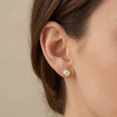 Yellow Gold 375 or 750 Lab-Grown Diamond Bezel-Set Stud Earrings 2x0.25 ct - Ocarat