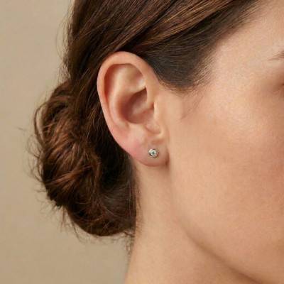 White Gold 375 or 750 Lab-Grown Diamond Bezel-Set Stud Earrings 2x0.08 ct - Ocarat