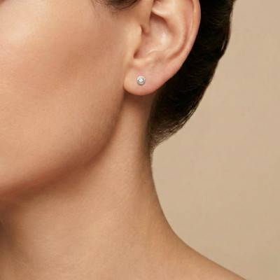 Boucles d'Oreilles Diamants de Synthèse Clos 2x0,05 ct en Or Blanc 375 ou 750 - Emanessence