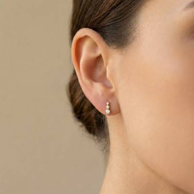 Yellow 375/1000 Gold & Cubic Zirconia Trilogy Stud Earrings - Emanessence