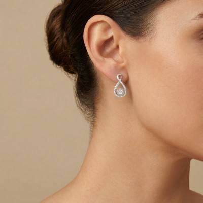 375/1000 White Gold Drop Earrings with Zirconium Oxides - Emanessence