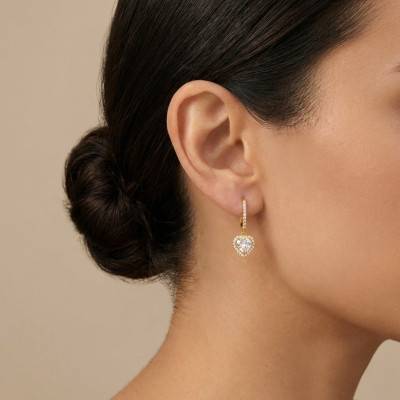 Boucles d'Oreilles Pendantes Cœur, Or Jaune 375 - Emanessence