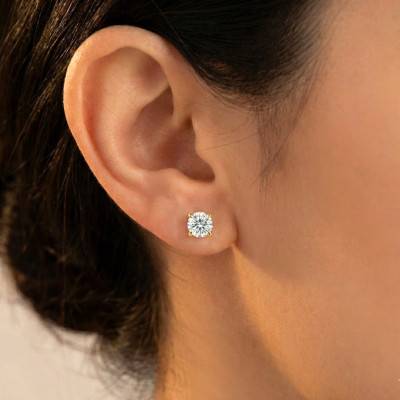 Yellow Gold 375 or 750 Lab-Grown Diamond 4-Prong Stud Earrings 2x0.50 ct - Ocarat