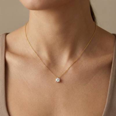 375/1000 or 750/1000 Yellow Gold Lab-Grown Diamond 4-Prong Necklace 0.40 ct - Ocarat