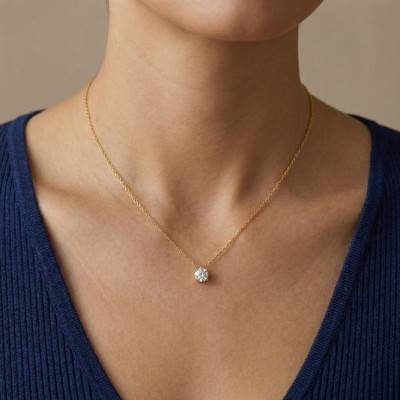375/1000 or 750/1000 Yellow Gold Lab-Grown Diamond 4-Prong Necklace 0.30 ct - Ocarat