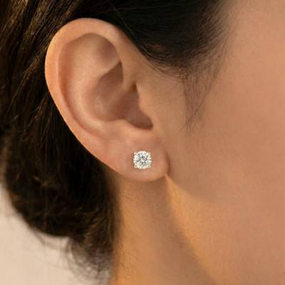 White Gold 375 or 750 Lab-Grown Diamond 4-Prong Stud Earrings 2x0.50 ct - Ocarat