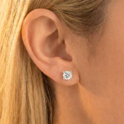 Boucles d'Oreilles Diamants de Synthèse 4 Griffes 2x0,40 ct en Or Blanc 375 ou 750 - Emanessence
