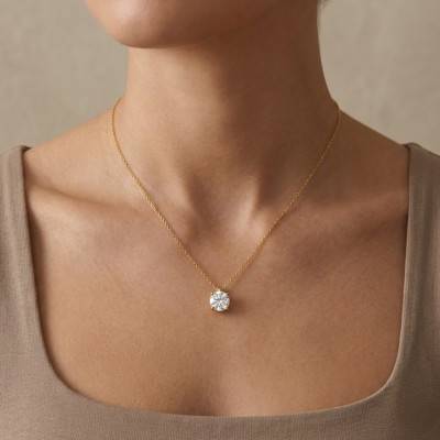 Yellow Gold 4-Prong Lab-Grown Diamond Necklace 1,00 ct 375 or 750 - Ocarat