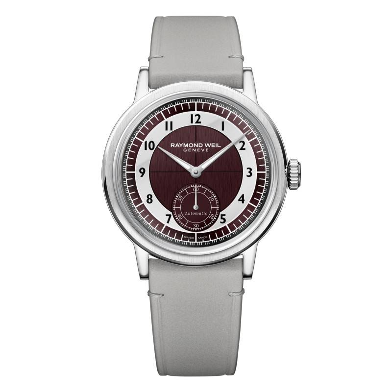 Millesime Small Seconds 39 mm Watch - Tuxedo Wine Red and Light Grey Dial - Raymond Weil