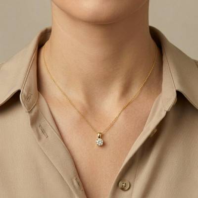 Collier Diamant de Synthèse 4 Griffes 0,15 ct en Or Jaune 375 ou 750 - Ocarat