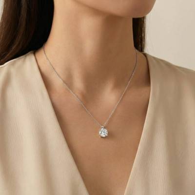 Collier Diamant de Synthèse 4 Griffes 0,75 ct en Or Blanc 375 ou 750 - Ocarat