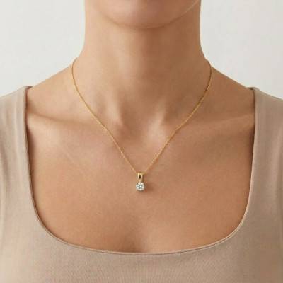 Collier Diamant de Synthèse 4 Griffes 0,20 ct en Or Jaune 375 ou 750 - Ocarat