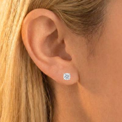 Boucles d'Oreilles Diamants de Synthèse 4 Griffes 2x0,40 ct en Or Blanc 375 ou 750 - Ocarat