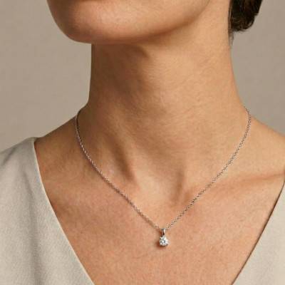 375/1000 or 750/1000 White Gold Lab-Grown Diamond 4-Prong Necklace 0.20 ct - Ocarat