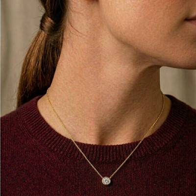 Collier Diamant de Synthèse Clos 0,25 ct en Or Jaune 375 ou 750 - Ocarat