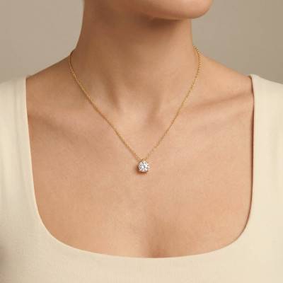 4-Prong Lab-Grown Diamond Yellow Gold Necklace 0.75 ct 375/1000 or 750/1000 - Ocarat