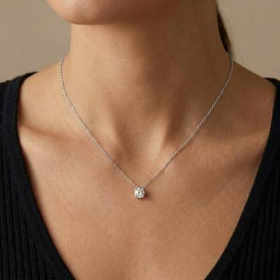 375/1000 or 750/1000 White Gold Lab-Grown Diamond 4-Prong Necklace 0.40 ct - Ocarat