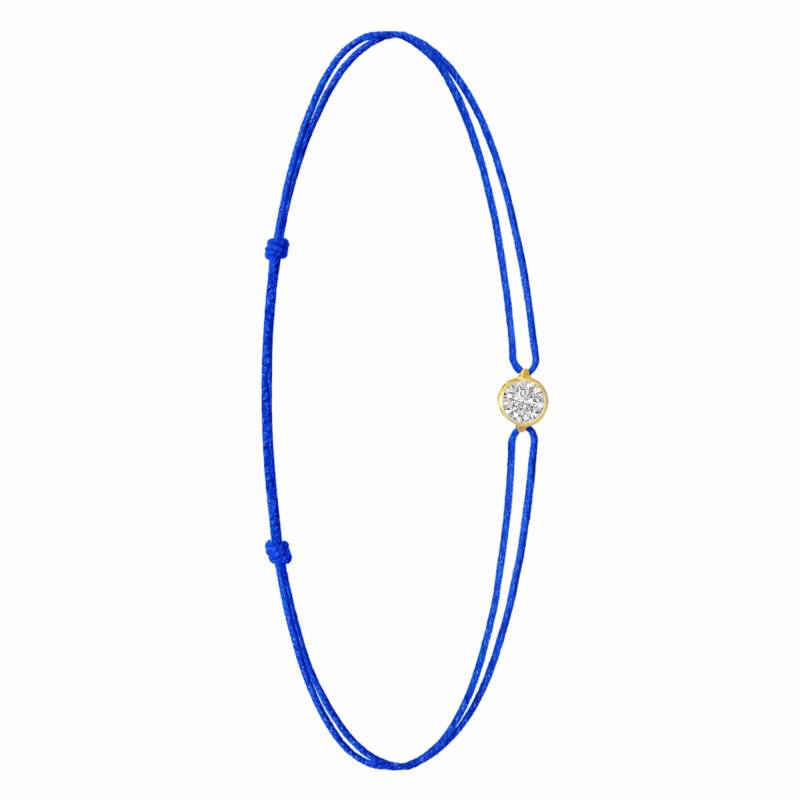 750 Yellow Gold Blue Cord Bracelet & Lab-Grown Diamond 0.15 ct to 0.75 ct - Ocarat