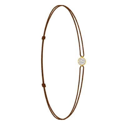 750/1000 Yellow Gold & Lab-Grown Diamond 0.15 ct to 0.75 ct Brown Cord Bracelet - Ocarat