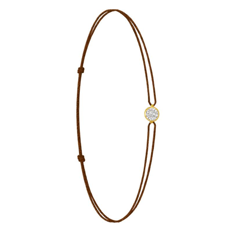 750/1000 Yellow Gold & Lab-Grown Diamond 0.15 ct to 0.75 ct Brown Cord Bracelet - Ocarat