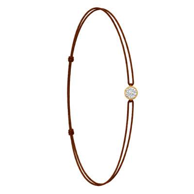 Bracelet Cordon Marron en Or Jaune 750 & Diamant de Synthèse de 0,15 ct à 0,75ct - Ocarat