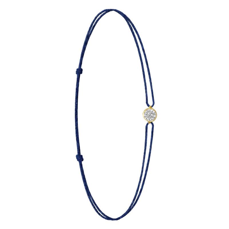 Navy Blue Cord 750/1000 Yellow Gold & Lab-Grown Diamond 0.15 ct to 0.75 ct Bracelet - Ocarat