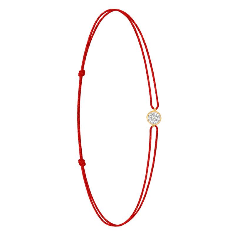 Bracelet Cordon Rouge en Or Jaune 750 & Diamant de Synthèse de 0,15 ct à 0,75 ct - Ocarat
