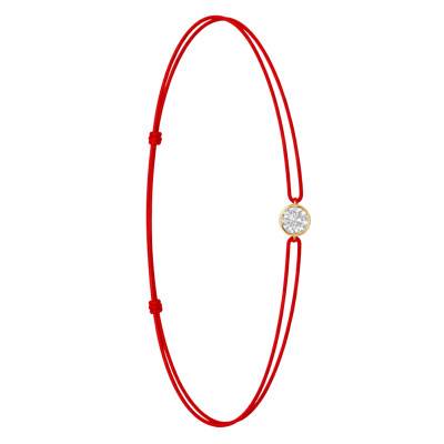 Bracelet Cordon Rouge en Or Jaune 750 & Diamant de Synthèse de 0,15 ct à 0,75 ct - Ocarat