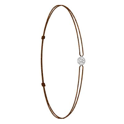 Bracelet Cordon Marron en Or Blanc 750 & Diamant de Synthèse de 0,15 ct à 0,75 ct - Ocarat