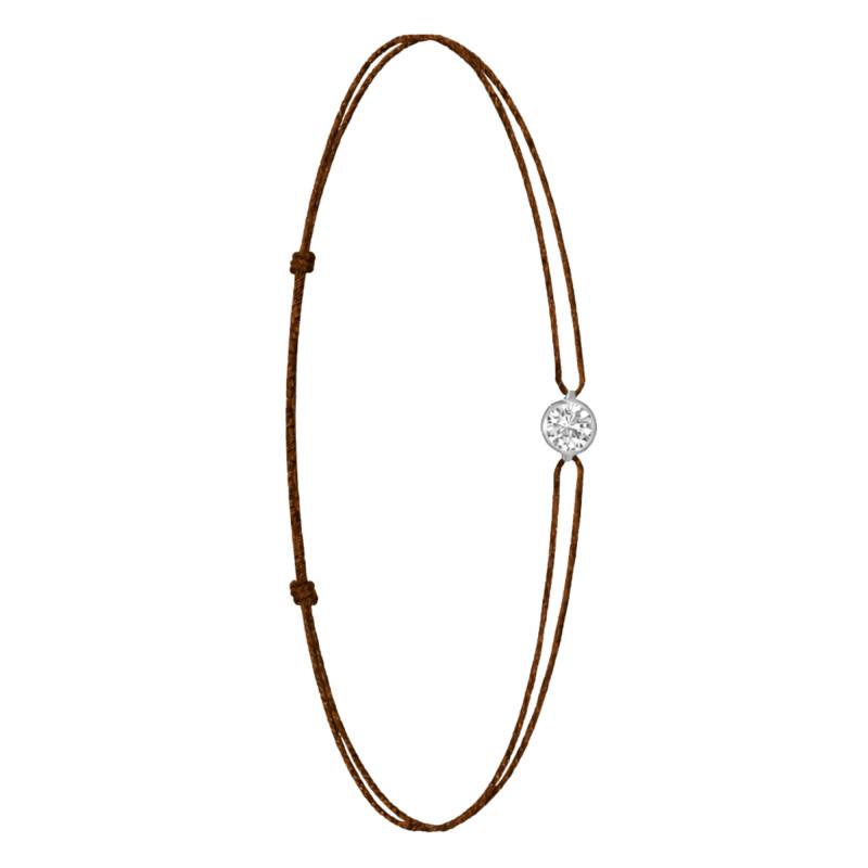 Bracelet Cordon Marron en Or Blanc 750 & Diamant de Synthèse de 0,15 ct à 0,75 ct - Ocarat