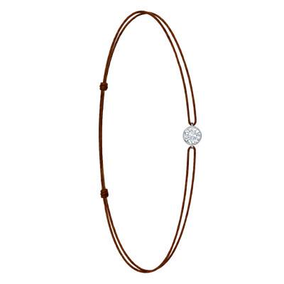 Bracelet Cordon Marron en Or Blanc 750 & Diamant de Synthèse de 0,15 ct à 0,75 ct - Ocarat