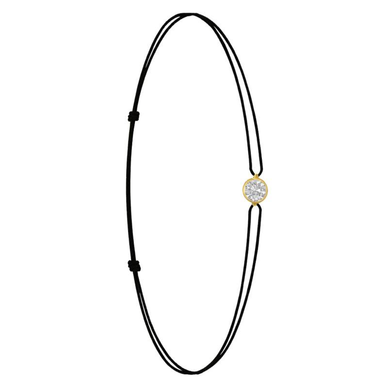 Bracelet Cordon Noir en Or Jaune 750 & Diamant de Synthèse de 0,15 ct à 0,75 ct - Ocarat
