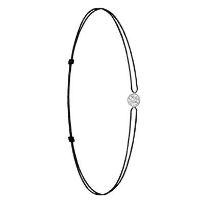 750/1000 White Gold & Lab-Grown Diamond Black Cord Bracelet 0.15 ct to 0.75 ct - Ocarat