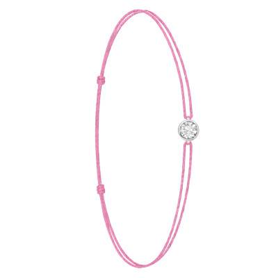 750/1000 White Gold & Lab-Grown Diamond 0.15 ct to 0.75 ct Pink Cord Bracelet - Ocarat