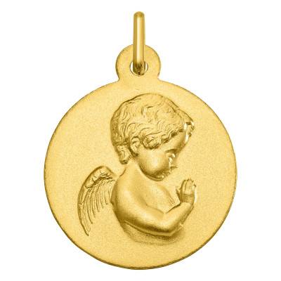 Médaille Ronde Ange en Prière Or Jaune 750, Diamètre 16 mm - Argyor