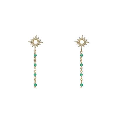 Boucles d'Oreilles Pendantes Dorées Soleil en Argent 925 & Onyx Verts - Orus Bijoux