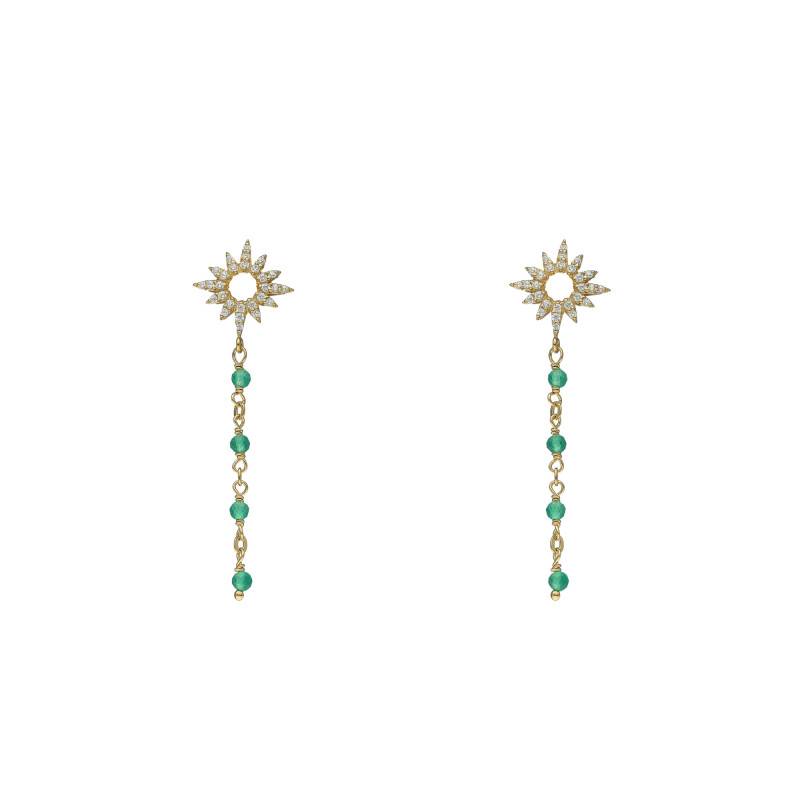 925 Sterling Silver & Green Onyx Gold-Tone Sun Drop Earrings - Orus Bijoux