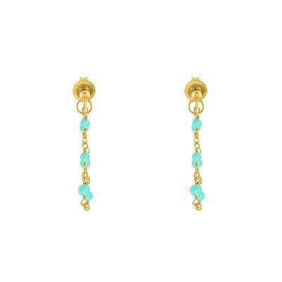 Boucles d'Oreilles Chaîne Dorées en Argent 925 & Amazonites - Orus Bijoux