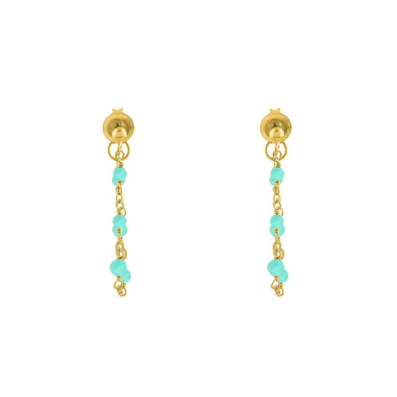 Boucles d'Oreilles Chaîne Dorées en Argent 925 & Amazonites - Orus Bijoux