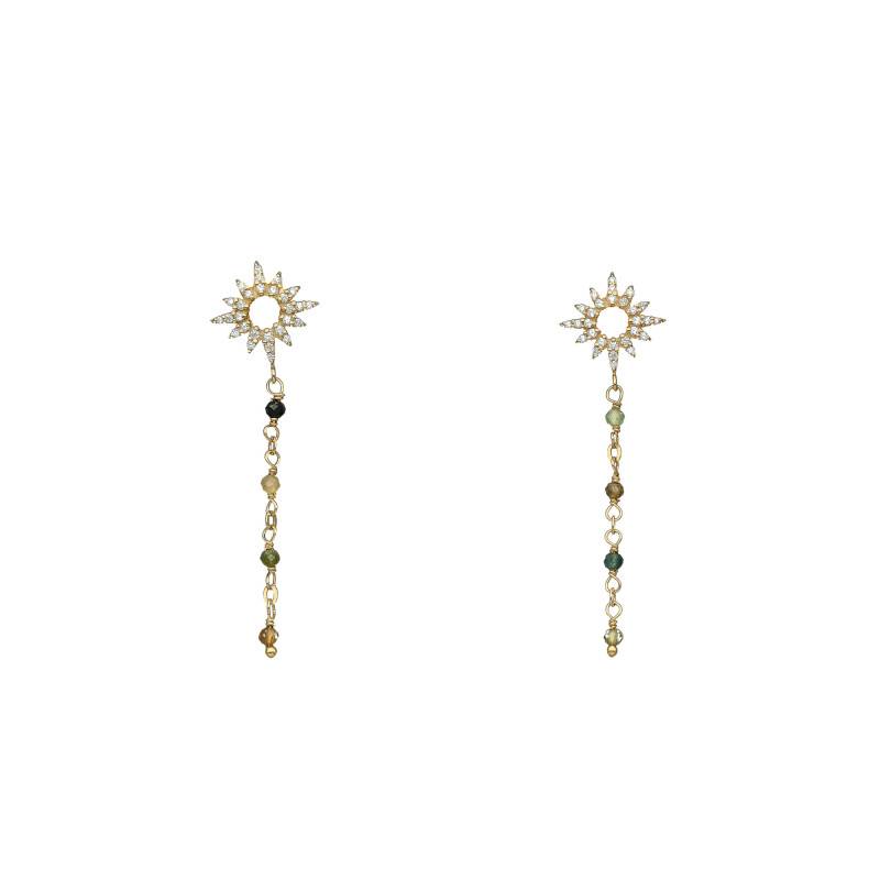 Gold-Plated Sun 925 Silver & Tourmaline Drop Earrings - Orus Bijoux