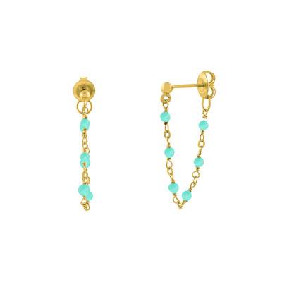 Boucles d'Oreilles Chaîne Dorées en Argent 925 & Amazonites - Orus Bijoux