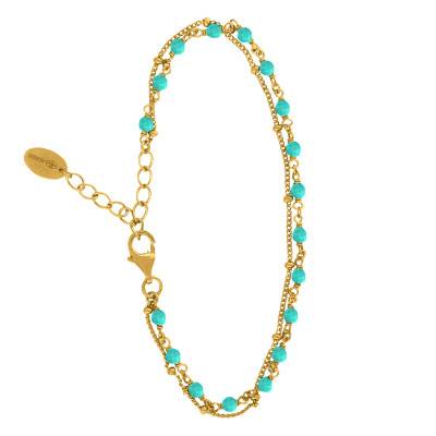 Bracelet Doré Double Chaîne en Argent 925 & Amazonites, Longueur 16 cm Ajustable - Orus Bijoux