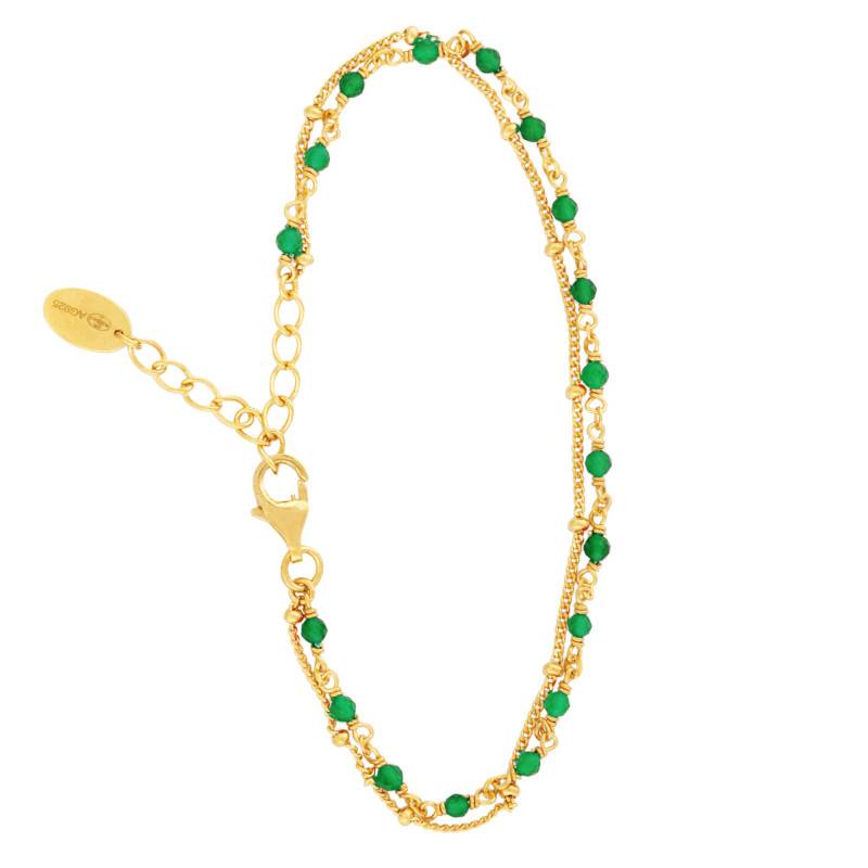 Gold-Plated Double Chain 925 Silver & Green Onyx Bracelet, 16 cm Adjustable Length - Orus Bijoux
