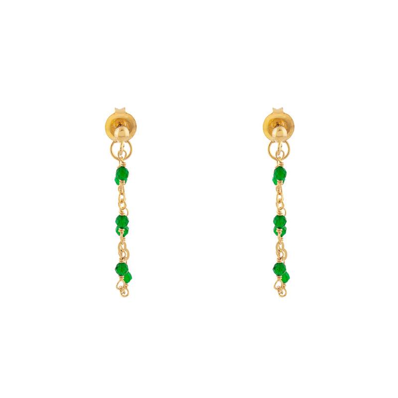 Boucles d'Oreilles Chaîne Dorées en Argent 925 & Onyx Verts - Orus Bijoux