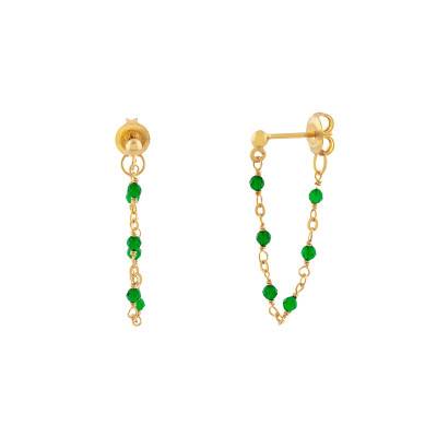 Boucles d'Oreilles Chaîne Dorées en Argent 925 & Onyx Verts - Orus Bijoux