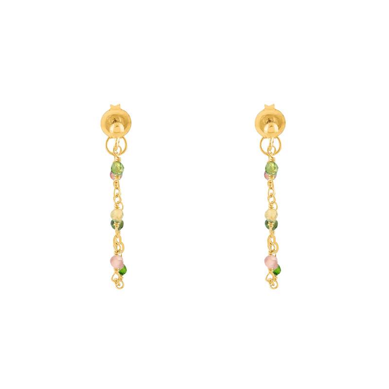 Boucles d'Oreilles Chaîne Dorées en Argent 925 & Tourmalines - Orus Bijoux