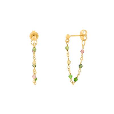 Gold-Plated Chain Drop Earrings in 925 Silver & Tourmalines - Orus Bijoux