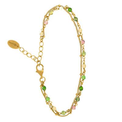 Bracelet Doré Double Chaîne en Argent 925 & Tourmalines, Longueur 16 cm Ajustable - Orus Bijoux