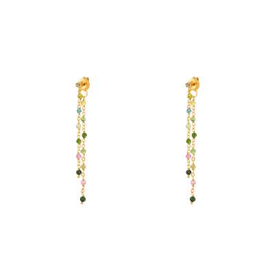 Boucles d'Oreilles Pendantes Dorées en Argent 925 & Tourmalines - Orus Bijoux